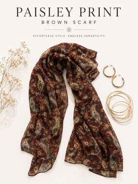 Paisley Print Brown Scarf